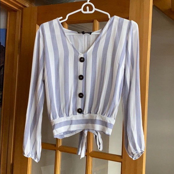 Blue Striped Crop Button Down - Picture 1 of 12